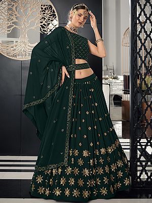 Georgette Lehenga Choli With Thread-Sequins Embroidered Floral Butta And Matching Dupatta