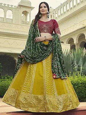 Green Georgette Thread-Sequins Work Lehenga Choli With Gajji Silk Printed Dupatta