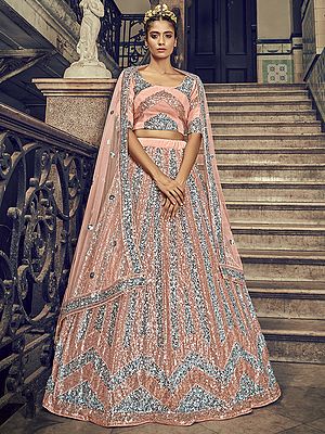 Net Sequins Embroidered Lehenga Choli with Matching Dupatta