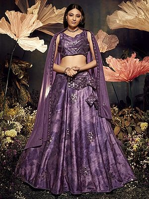 Velvet Shibori Print Lehenga Choli With Thread-Sequins Work And Dupatta