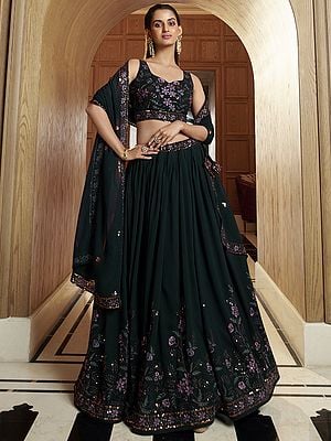 Georgette Lehenga Choli With Floral Sequins Embroidery With Matching Dupatta