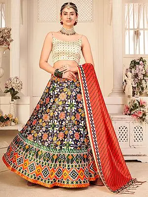 Pure Rera Silk Multicolor Patola Digital Printed Lehenga Choli with Assam Silk Dupatta