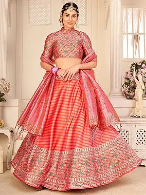 Pure Rera Silk Multicolor Stripe Pattern Digital Printed Lehenga Choli with Assam Silk Dupatta