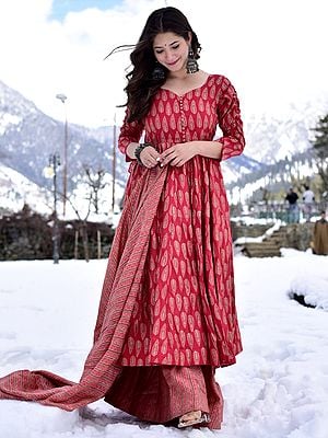 Pure Maslin Anarkali Style Suit with Flared Bottom and Heavy Digital Print