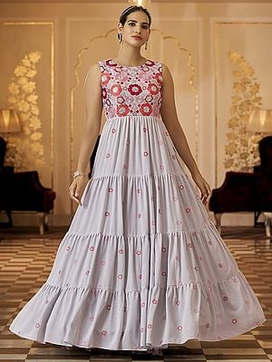 Georgette Butta Pattern Thread-Sequins Embroidered Anarkali Style Gown