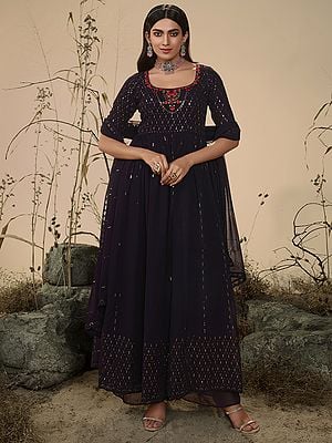 Georgette Designer Palazzo Suit Set with Dupatta and Sequins-Thread Embroidery