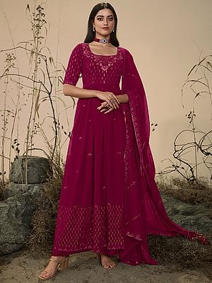 Georgette Thread-Sequins Embroidered Palazzo Suit with Matching Dupatta