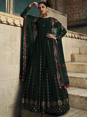 Georgette Laddi Pattern Anarkali Gown with Sequins-Thread Embroidery and Matching Dupatta