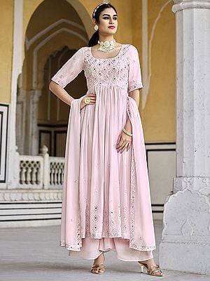 Georgette Anarkali Salwar Suit with Mirror, Sequins, Thread Embroidery