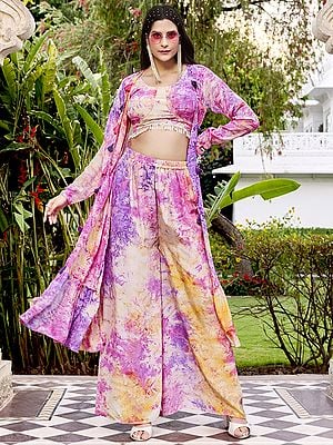 Silk Printed Koti Style Co-Ords Indo-Western Suit