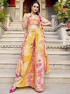 Silk Printed Koti Style Co-Ords Indo-Western Suit