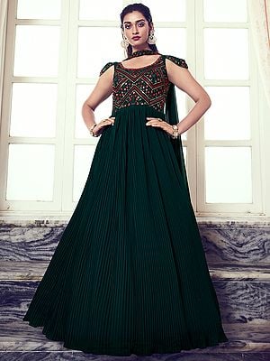 Georgette Thread-Sequins Embroidered Anarkali Gown with Designer Dupatta