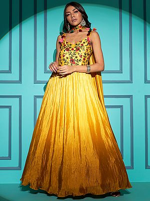 Chinon Pleated Anarkali Gown with Thread-Sequins Embroidery and Dupatta