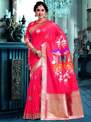 Red Floral Butta Banarasi Silk Saree