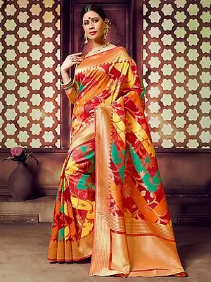 Multicolored Floral Vine Pattern Cotton Handloom Saree