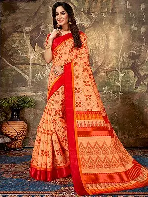 Cotton Patola Printed Orange Saree with Blouse