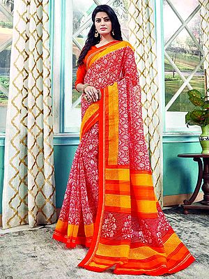 Red Color Floral Printed Kota Saree with Blouse