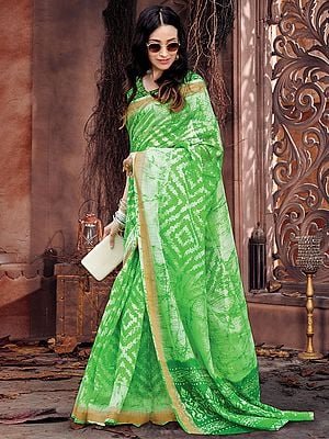 Light-Green Cotton Printed Saree Blouse