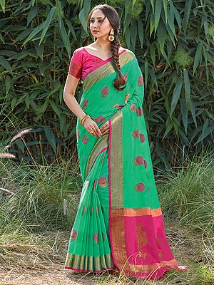 Cotton Handloom Floral Butta Motif Saree with Blouse