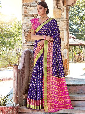Handloom Silk Zari Work Butti Motif Saree with Vine Pattern Border
