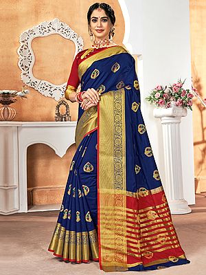 Silk Mughal Butti Saree with Blouse and Broad Border