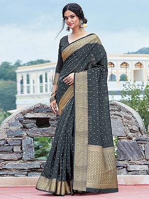 Organza Dotted Pattern Saree With Blouse