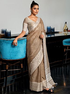 Kota Cotton Saree with Blouse and Floral Vine Pattern