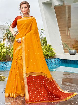 Cotton All-Over Butti Pattern Saree with Blouse