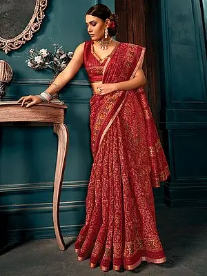 Elegant-Maroon Cotton Printed Saree with Blouse