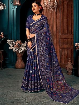 Cotton Butti Printed Saree With Blouse And Chakra Pattern