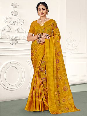 Sunshine Printed Traditional Cotton Saree with Blouse