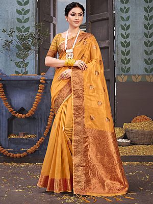 Organza Floral Butta Motif Saree With Blouse And Tassel Pallu