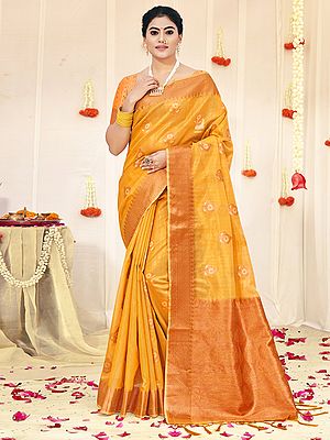 Organza Zari Woven Motif Tassel Saree With Blouse