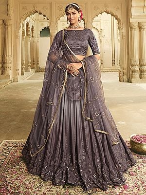 Dusty Color Dual Tone Silk Lehenga Choli with Sequins Embroidery and Net Dupatta