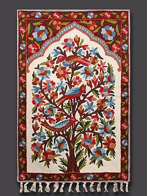 Kashmiri Tree of Life Chainstitch Multicolored Aari Embroidered Wall Hanging
