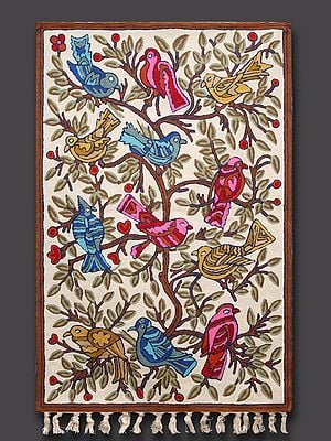 Birds on Chinar Chainstitch Multicolored Aari Embroidered Kashmiri Wall Hanging