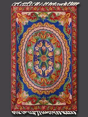 Floral Decorative Chainstitch Multicolored Aari Embroidered Rug