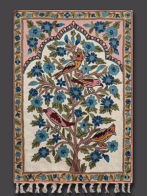 Kashmiri Tree of Life Chainstitch with Temple and Multicolored Motifs with Aari Embroidery Wall Hanging