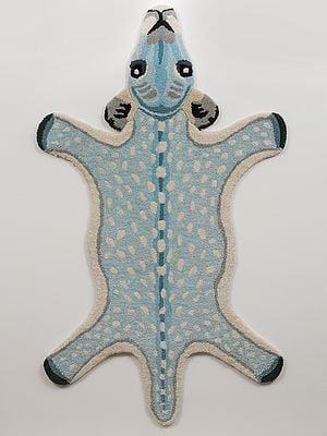 Aqua Blue Mouse Hand-tufted Skin Shape Wool Rug Area Rug