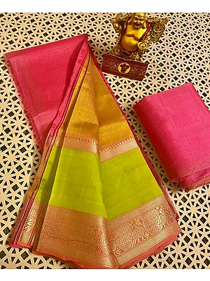 Pure Mangalagiri Silk Pattu Sarees With Blouse And Contrast Pallu