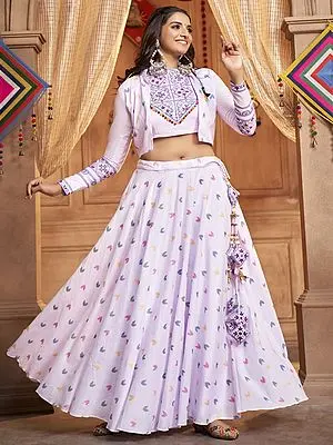 Lavender Jacquard Navratri Special Cotton Lehenga Choli with Koti