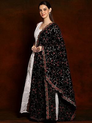 Velvet Dupatta with Zari and Sequinned Diamond Pattern and multicolored miniatures from Amritsar