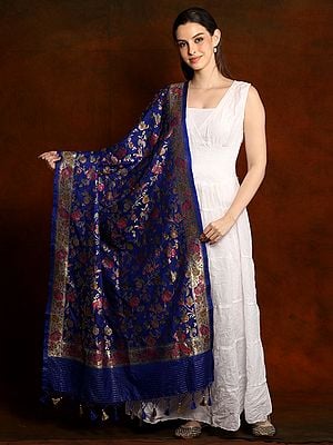 Multi-Colored Floral Vine Art Silk Banarasi Woven Zari Brocade Dupatta