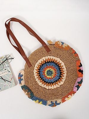 Round Handwoven Straw Jute Bag for Women
