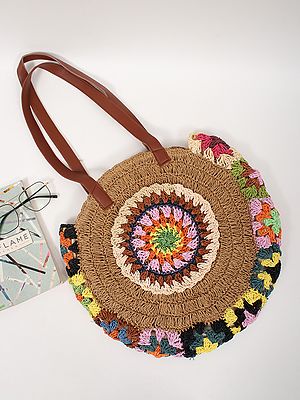 Round Handwoven Straw Jute Bag for Women
