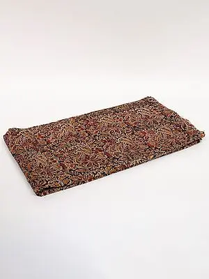Charcoal-Black Pure Cotton Kalamkari Block Printed Fabric