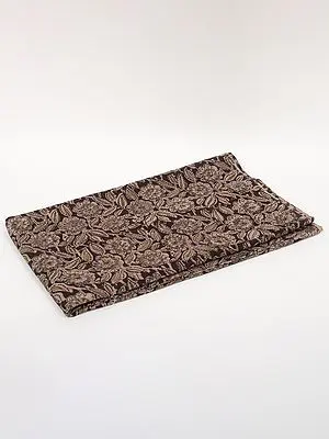 Dark-Charcoal Grey Pure Cotton Kalamkari Block Printed Fabric