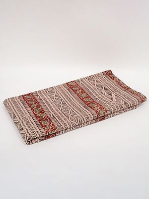 Beige-Red Pure Cotton Kalamkari Block Printed Fabric