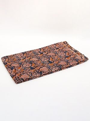Deep Blue-Orange Pure Cotton Kalamkari Block Printed Fabric