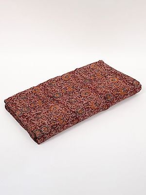 Rusty-Maroon Pure Cotton Fabric with Kalamkari Block Print